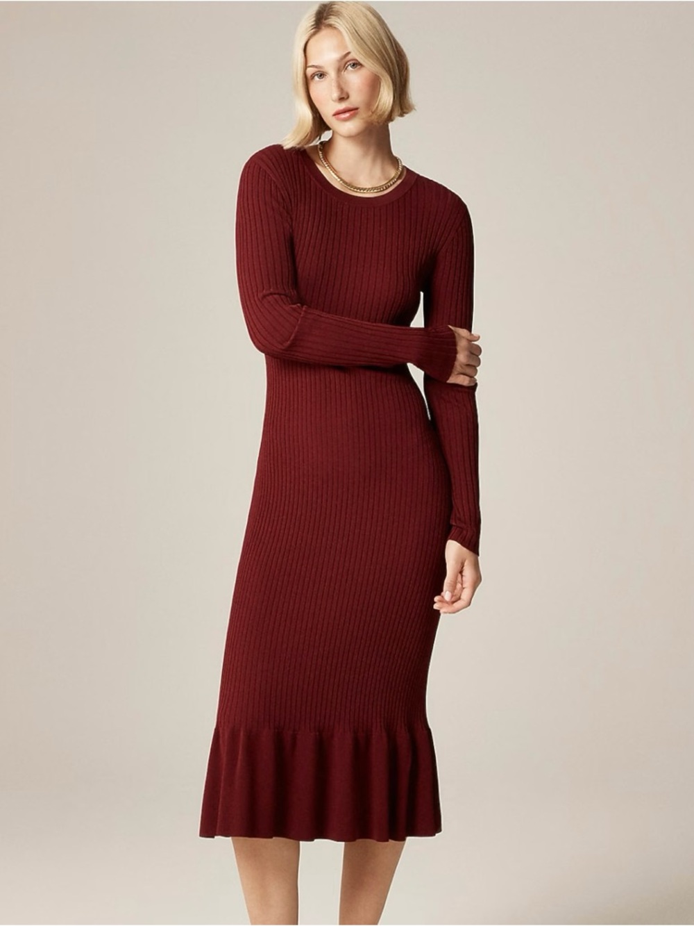 NWT J. Crew Super-stretch Ruffle Sweater-dress Inky Burgundy Red